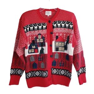 Vintage Susan Bristol Red Christmas Cardigan Sweater
